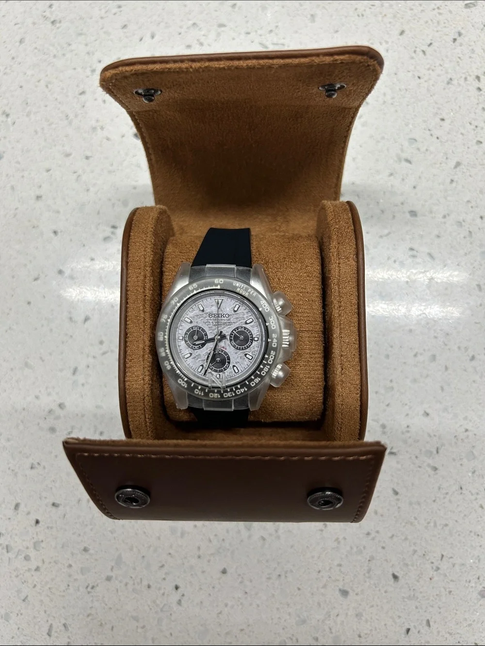 Seiko Black Strap Chronograph Watch with Meteorite Dial 40mm